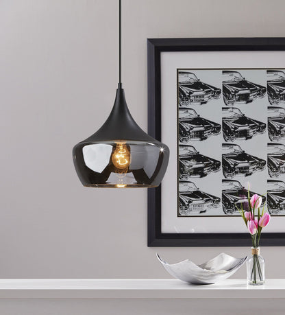 Gnome Smoked Glass Black Metal Pendant Lamp HomeRoots