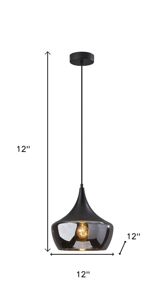 Gnome Smoked Glass Black Metal Pendant Lamp HomeRoots