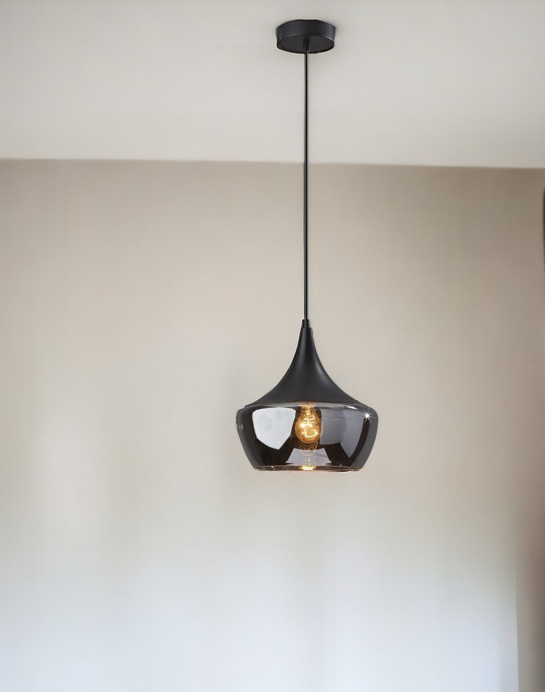 Gnome Smoked Glass Black Metal Pendant Lamp