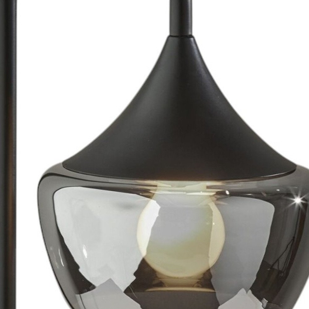 20" Black Metal Table Lamp With Black Metal And Smoked Glass Shade — view 4