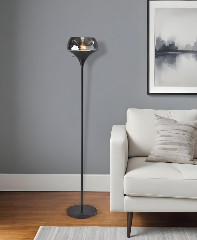 70" Black With Black Glass Shade HomeRoots