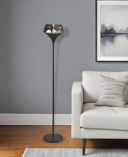 70" Black With Black Glass Shade HomeRoots