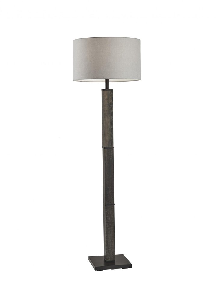62" Black Wood And Metal Floor Lamp With Light Gray Fabric Drum Shade HomeRoots
