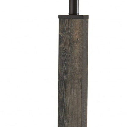 62" Black Wood And Metal Floor Lamp With Light Gray Fabric Drum Shade HomeRoots