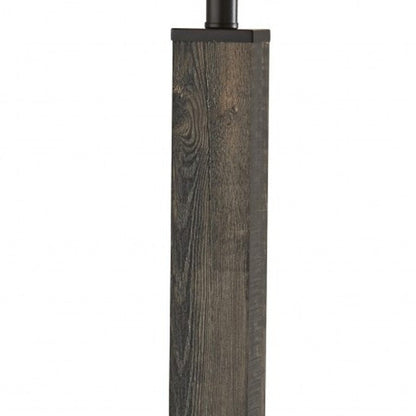 62" Black Wood And Metal Floor Lamp With Light Gray Fabric Drum Shade HomeRoots