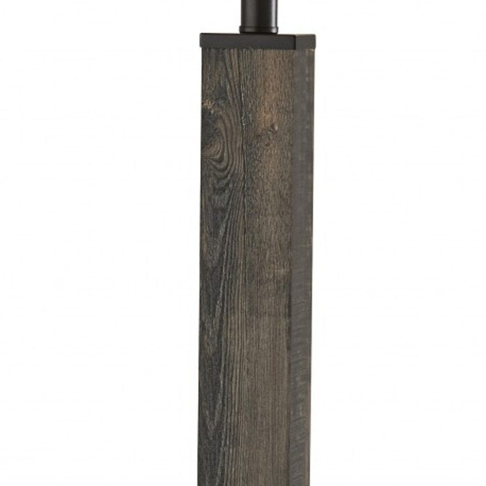 62" Black Wood And Metal Floor Lamp With Light Gray Fabric Drum Shade HomeRoots