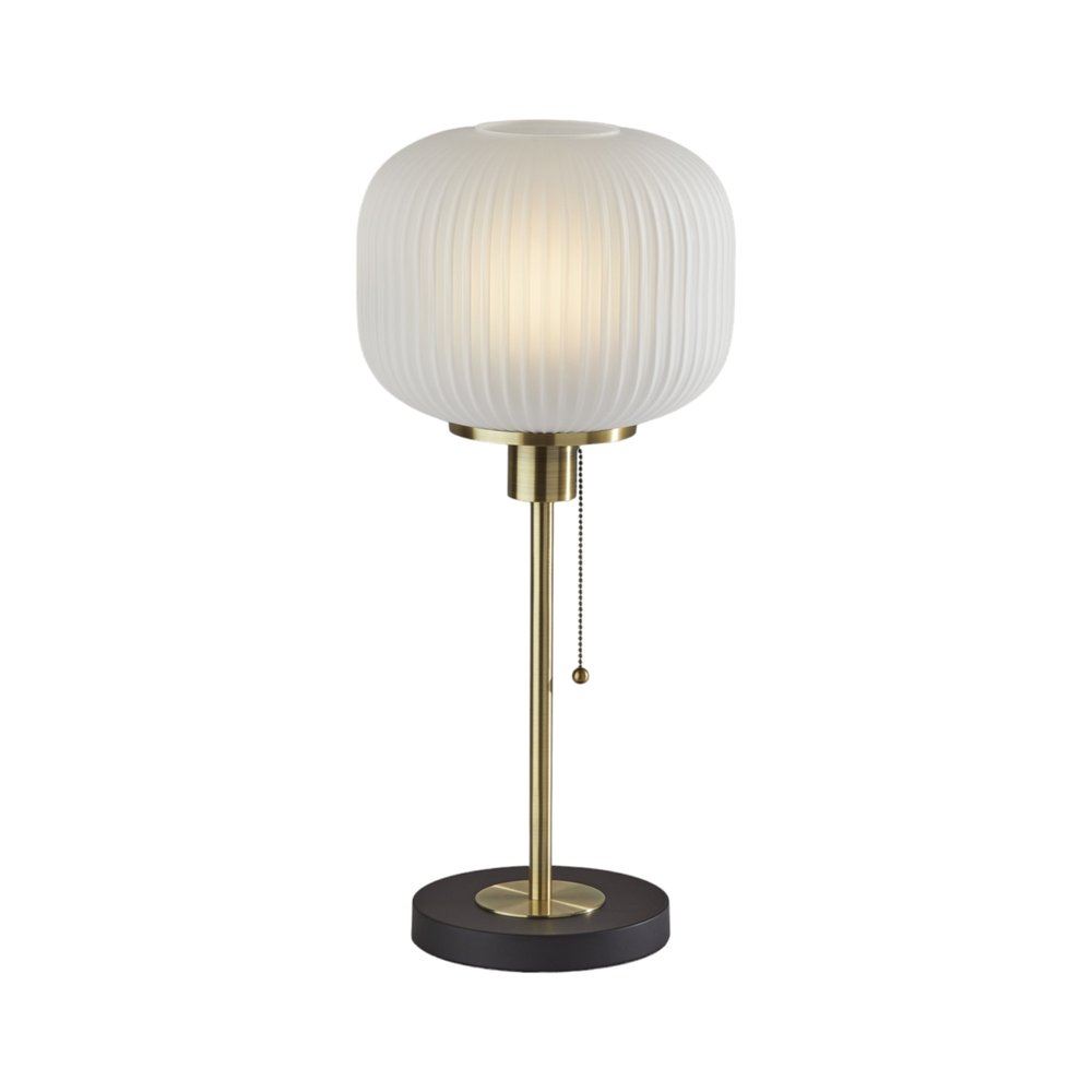 22" Antiqued Brass Table Lamp With White Ribbed Frosted Glass Dome Shade — view 7