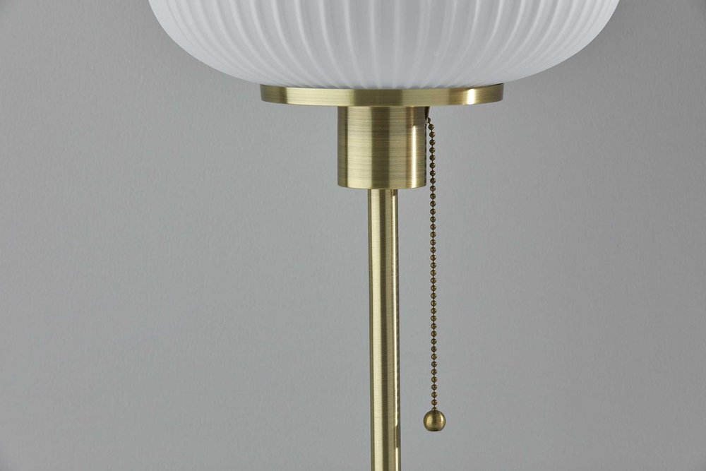 22" Antiqued Brass Table Lamp With White Ribbed Frosted Glass Dome Shade — view 2