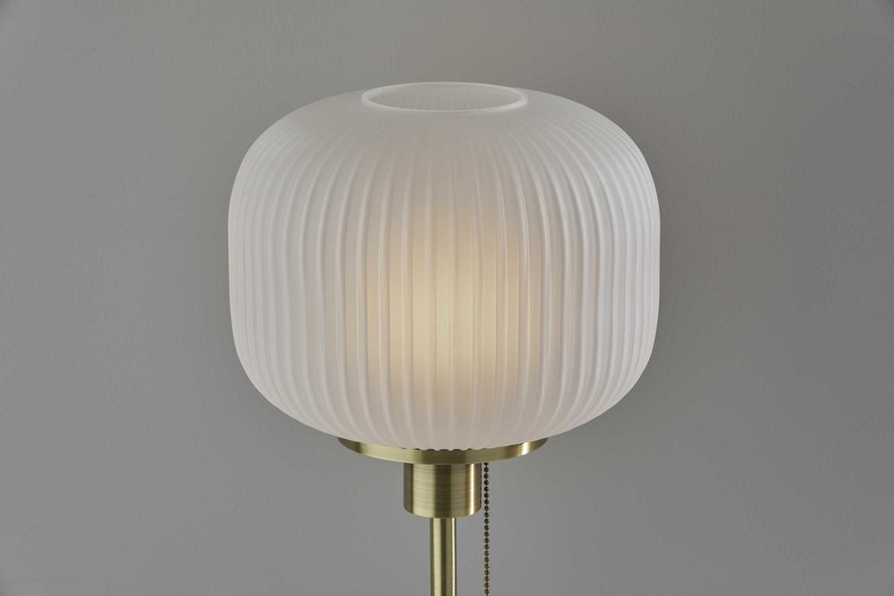 22" Antiqued Brass Table Lamp With White Ribbed Frosted Glass Dome Shade — view 3