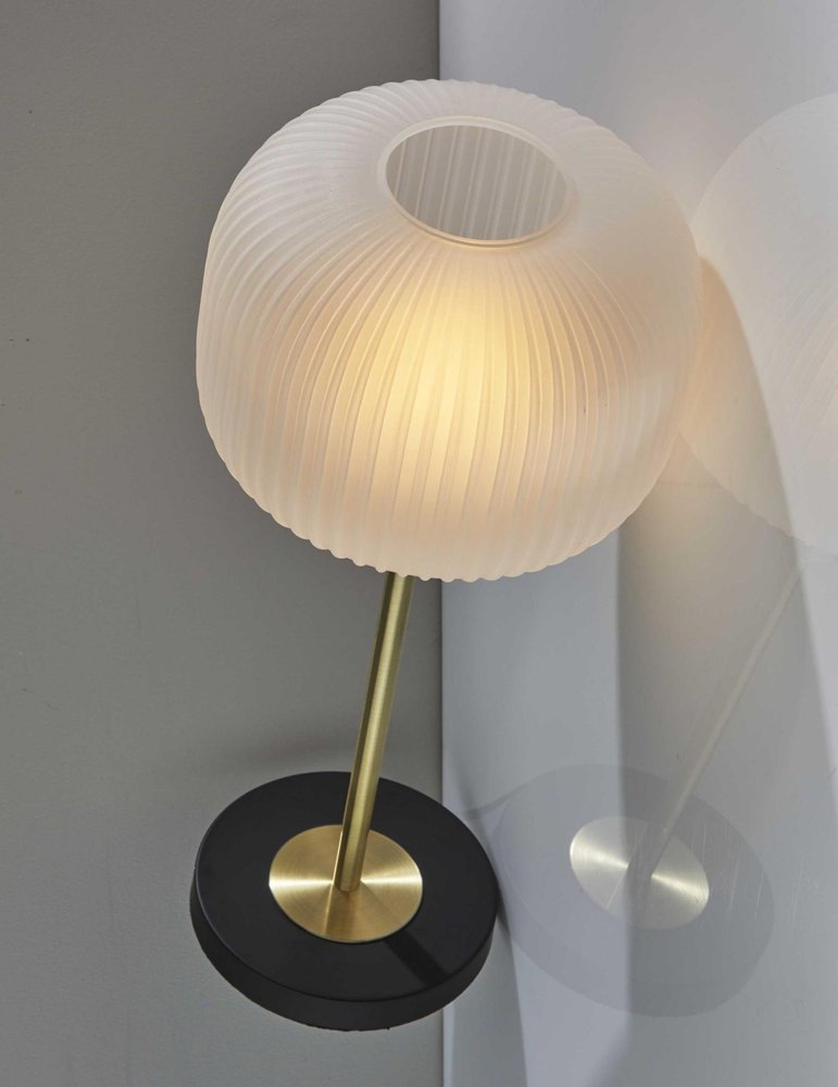 22" Antiqued Brass Table Lamp With White Ribbed Frosted Glass Dome Shade — view 5
