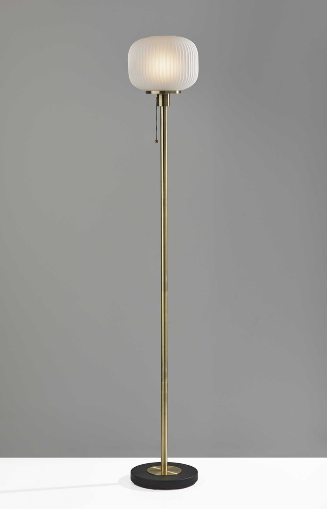 65" Brass Torchiere Floor Lamp With White Acrylic Globe Shade HomeRoots