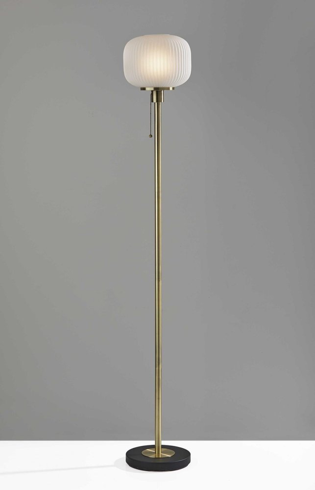 65" Brass Torchiere Floor Lamp With White Acrylic Globe Shade HomeRoots