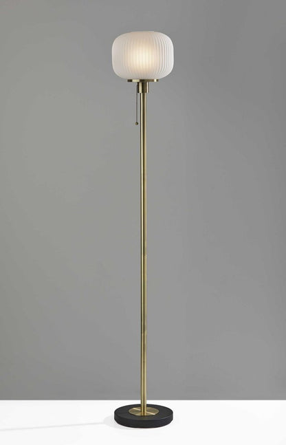 65" Brass Torchiere Floor Lamp With White Acrylic Globe Shade HomeRoots