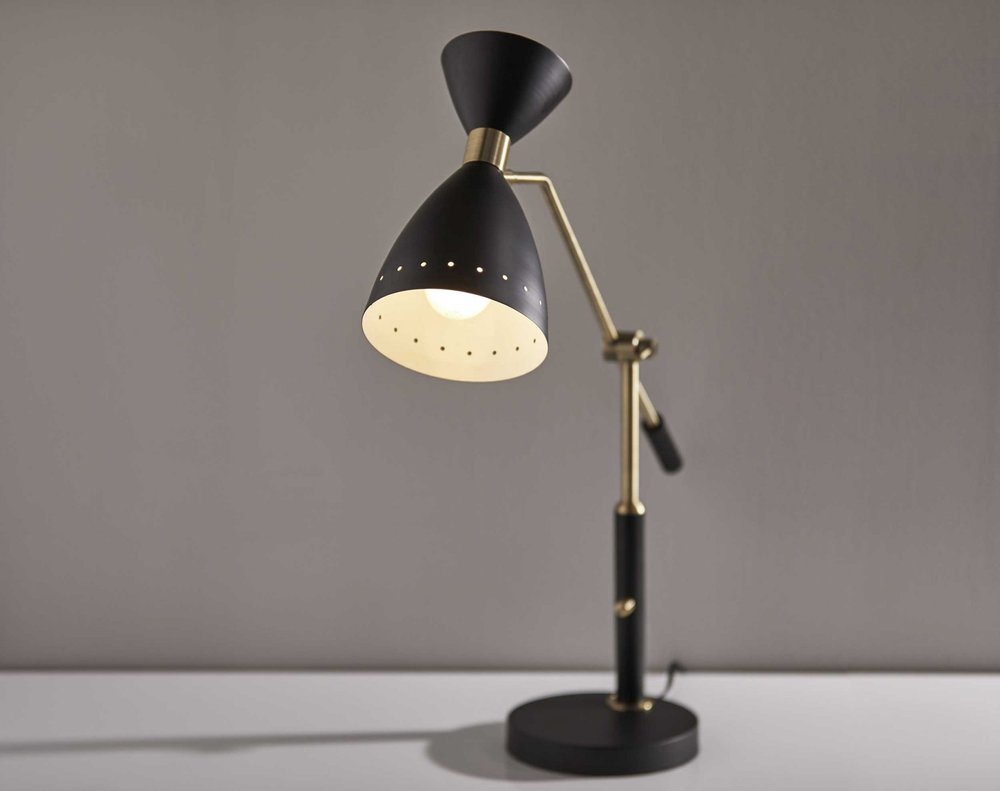 32" Black And Gold Metal Desk Lamp With Cinched Cone Shade — view 2