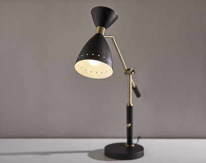 32" Black And Gold Metal Desk Lamp With Cinched Cone Shade HomeRoots