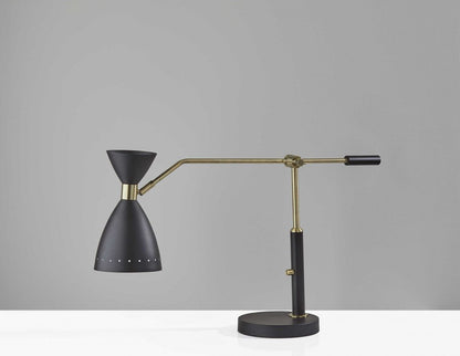 32" Black And Gold Metal Desk Lamp With Cinched Cone Shade HomeRoots