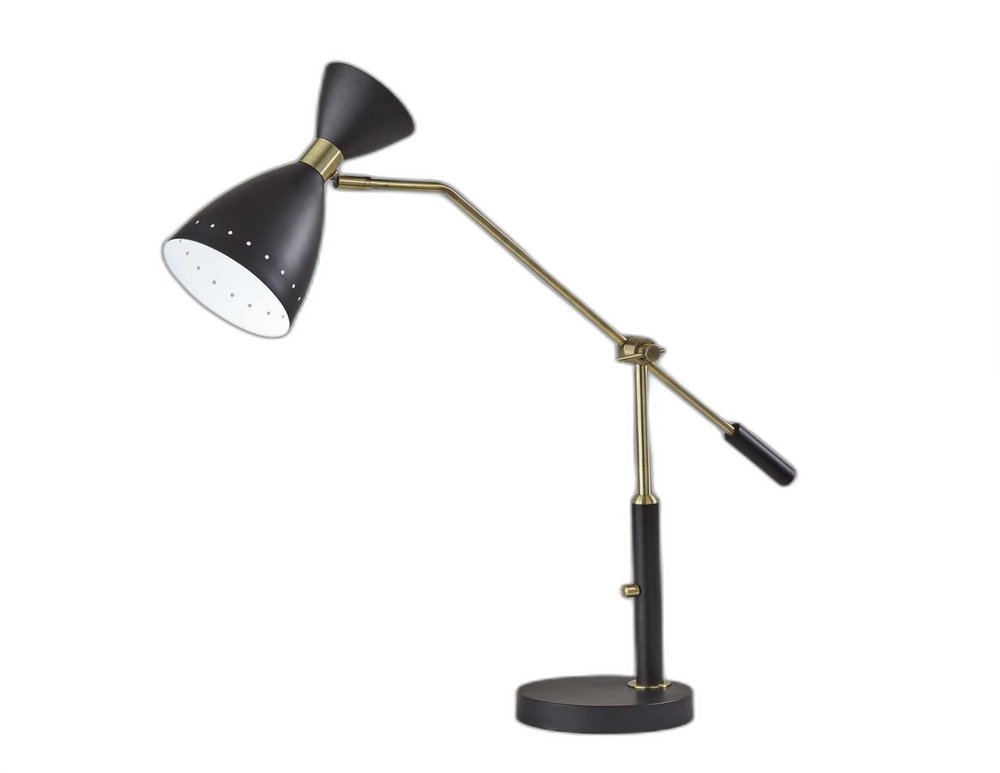 32" Black And Gold Metal Desk Lamp With Cinched Cone Shade — view 6
