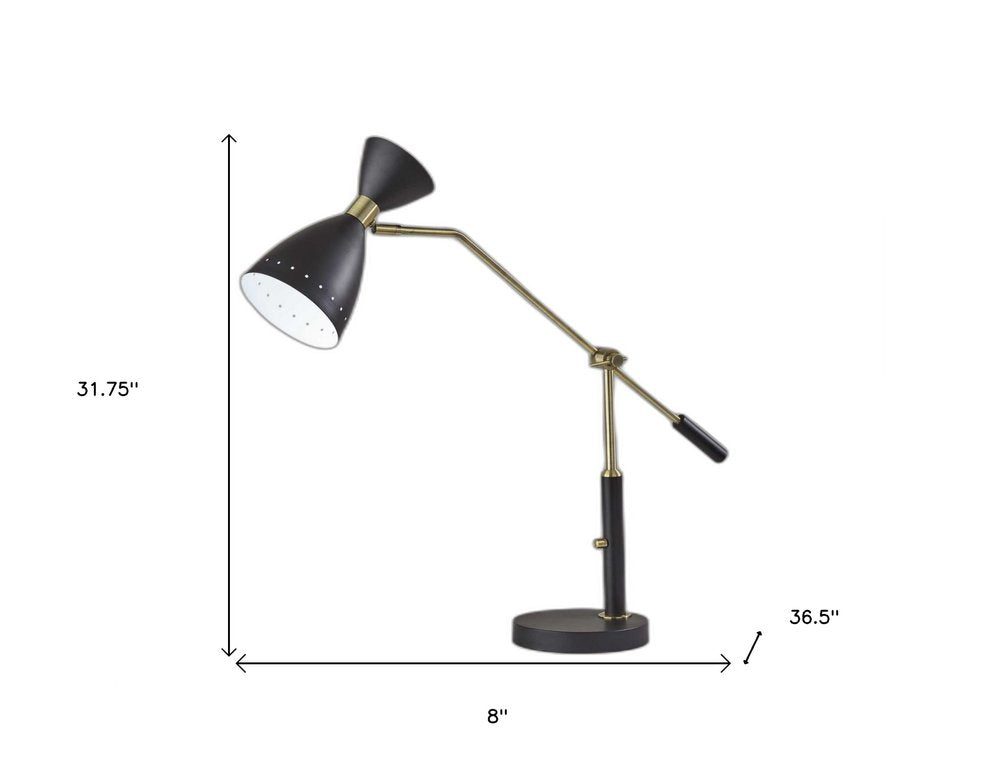 32" Black And Gold Metal Desk Lamp With Cinched Cone Shade — view 7