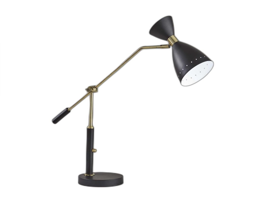 32" Black And Gold Metal Desk Lamp With Cinched Cone Shade — view 9