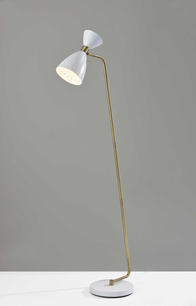 59" Gold And White Task Floor Lamp With White Metal Cone Shade HomeRoots