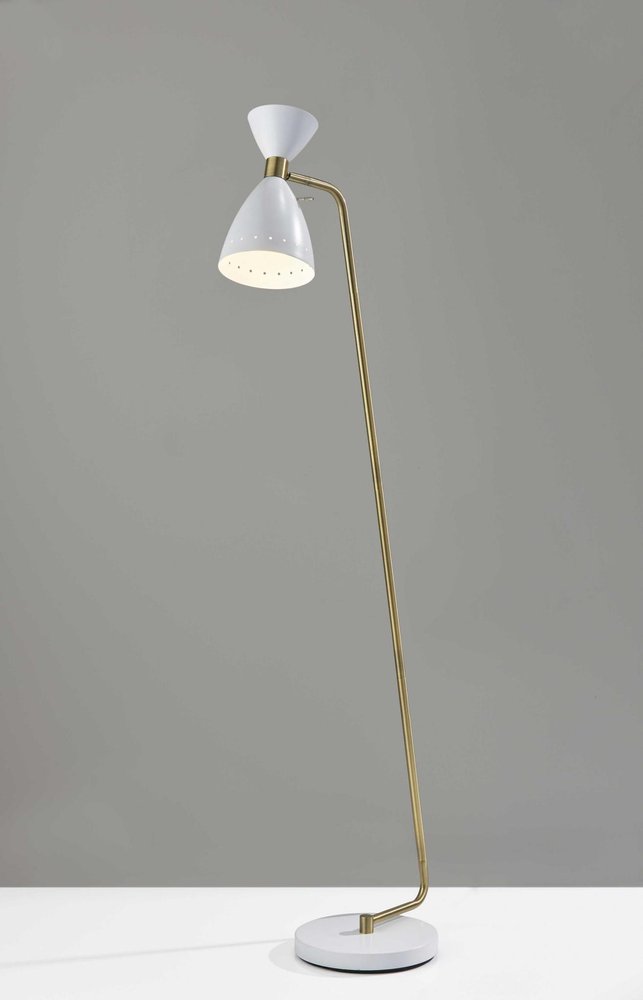59" Gold And White Task Floor Lamp With White Metal Cone Shade HomeRoots
