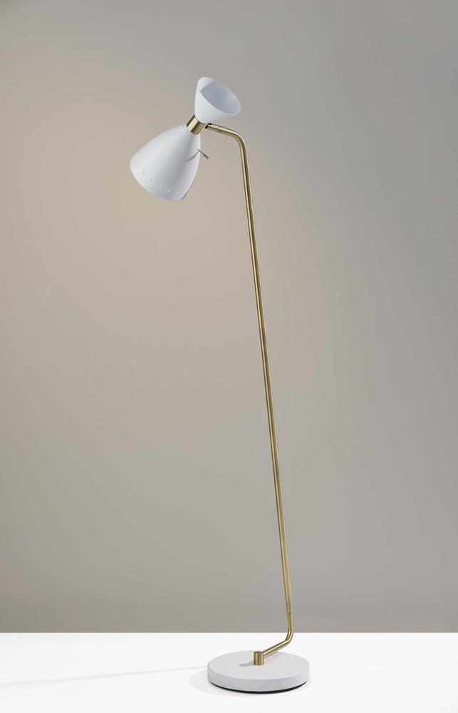 59" Gold And White Task Floor Lamp With White Metal Cone Shade HomeRoots