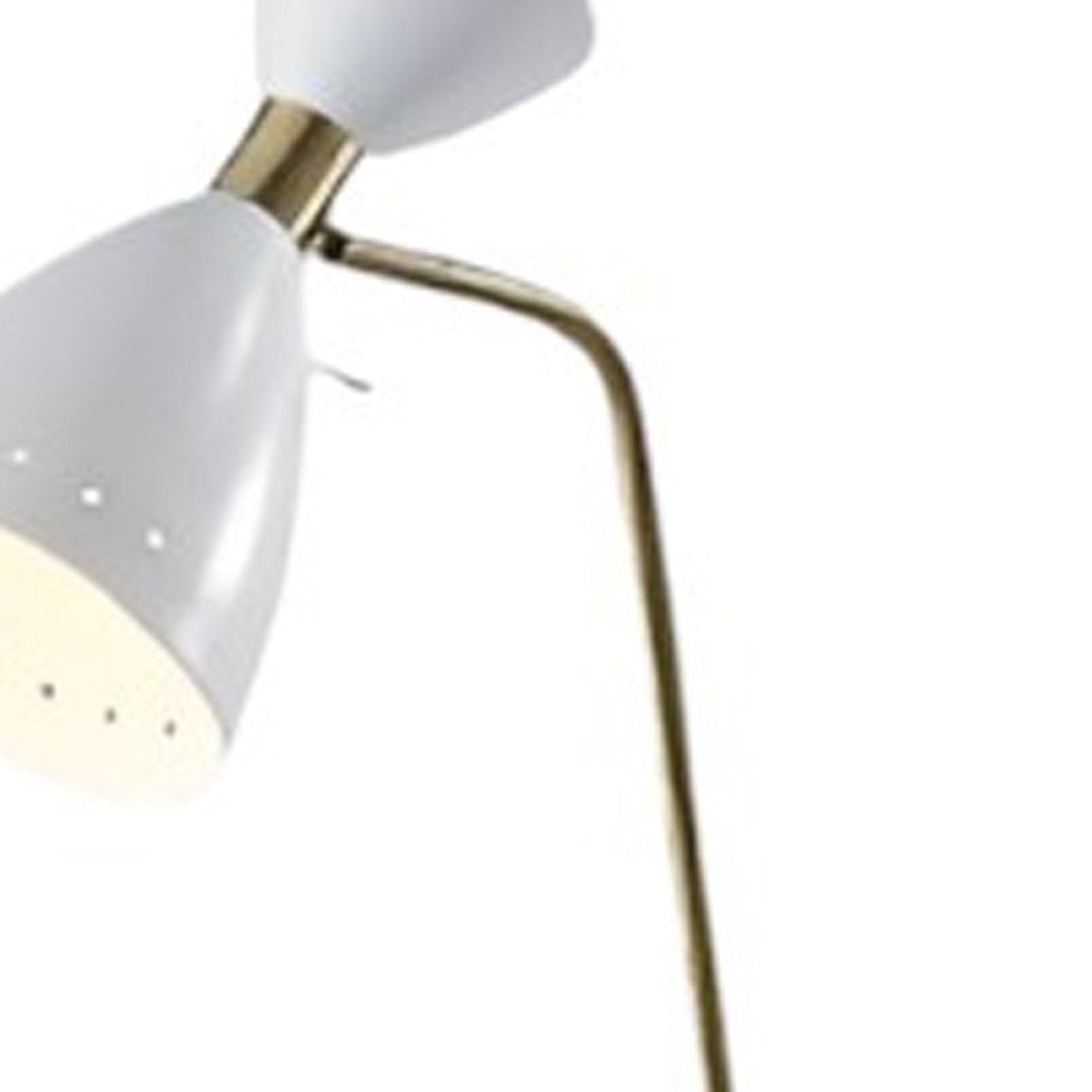 59" Gold And White Task Floor Lamp With White Metal Cone Shade HomeRoots