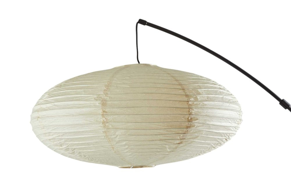 80" Beige And Black Arc Floor Lamp With Beige Paper Globe Shade — view 4