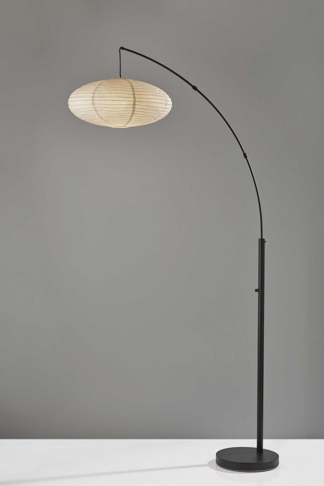 80" Beige And Black Arc Floor Lamp With Beige Paper Globe Shade — view 1