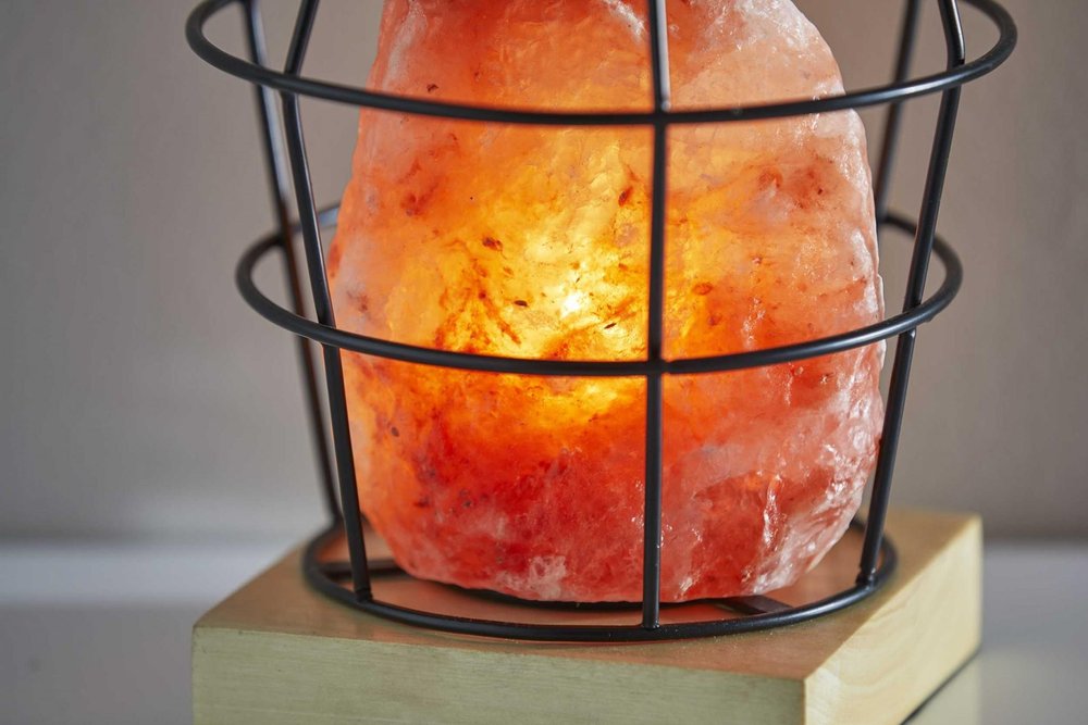 8" Himalayan Salt Accent Lamp With Black Cage Shade — view 2