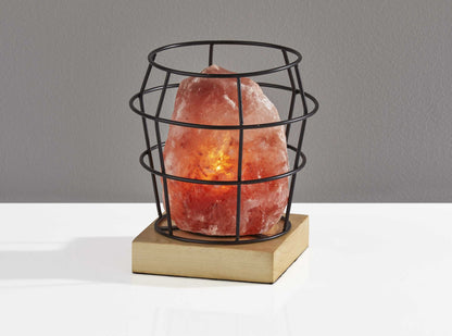 8" Himalayan Salt Accent Lamp With Black Cage Shade