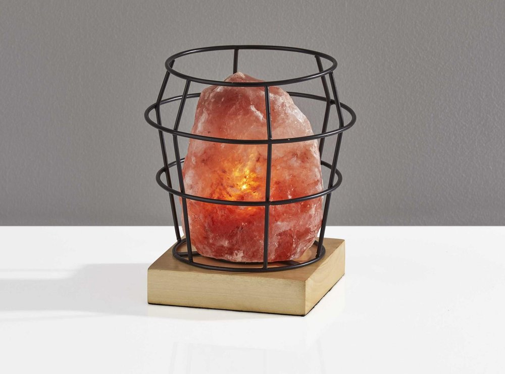 8" Himalayan Salt Accent Lamp With Black Cage Shade — view 3