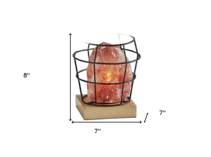 8" Himalayan Salt Accent Lamp With Black Cage Shade