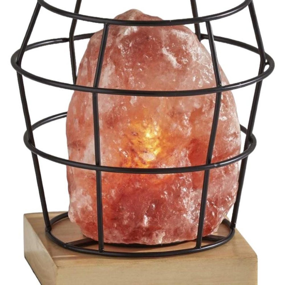 8" Himalayan Salt Accent Lamp With Black Cage Shade — view 8