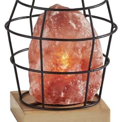 8" Himalayan Salt Accent Lamp With Black Cage Shade HomeRoots