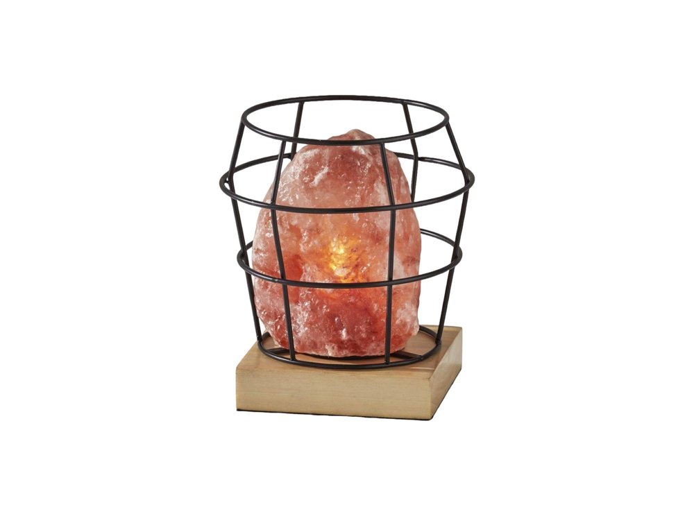 8" Himalayan Salt Accent Lamp With Black Cage Shade — view 9
