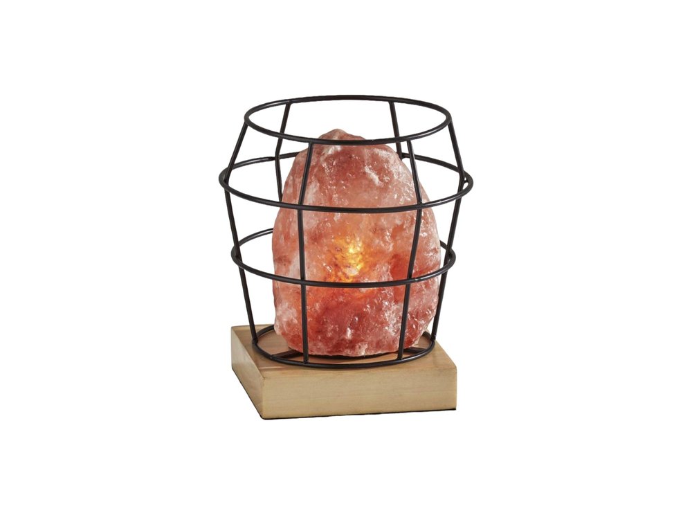 8" Himalayan Salt Accent Lamp With Black Cage Shade — view 6
