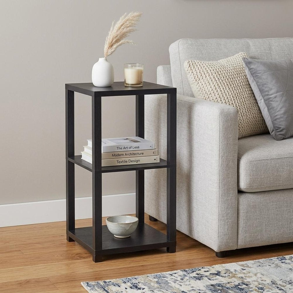 28" Black Square End Table With Two Shelves HomeRoots