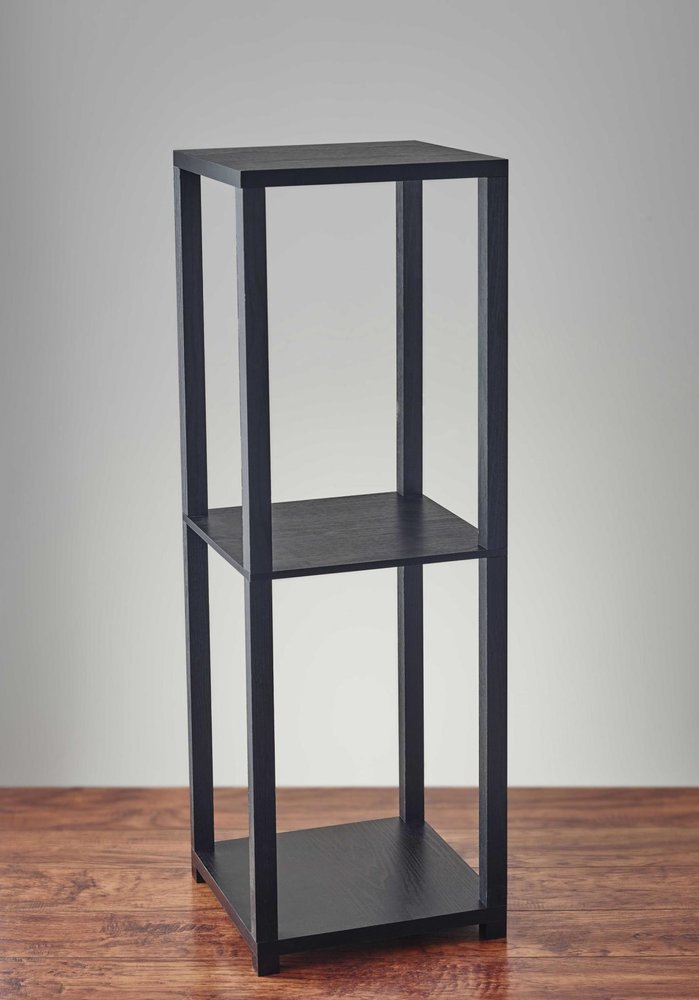 35" Black Solid Wood Square End Table With Two Shelves HomeRoots