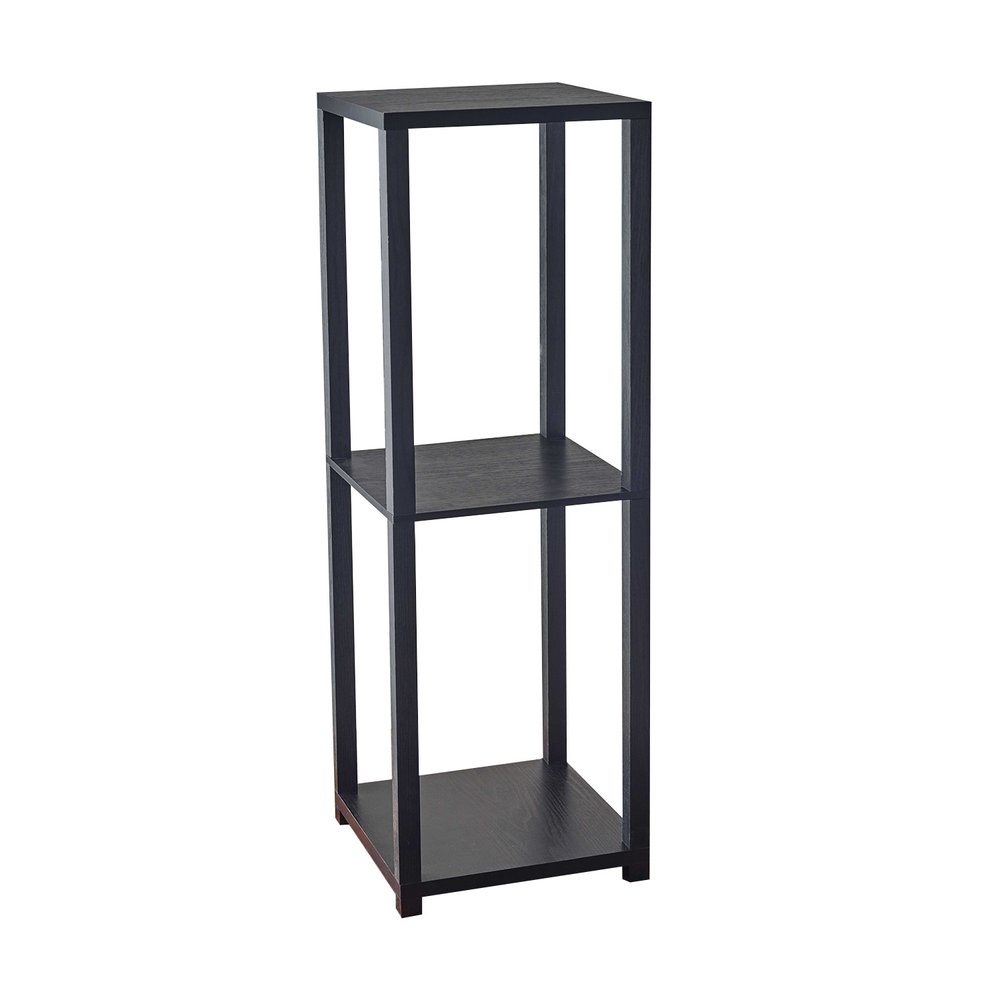 35" Black Solid Wood Square End Table With Two Shelves HomeRoots