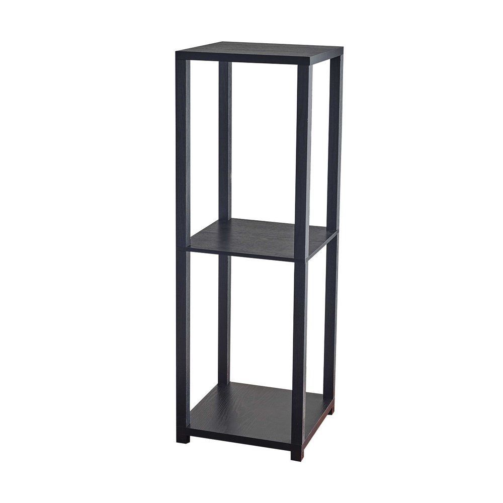 35" Black Solid Wood Square End Table With Two Shelves HomeRoots