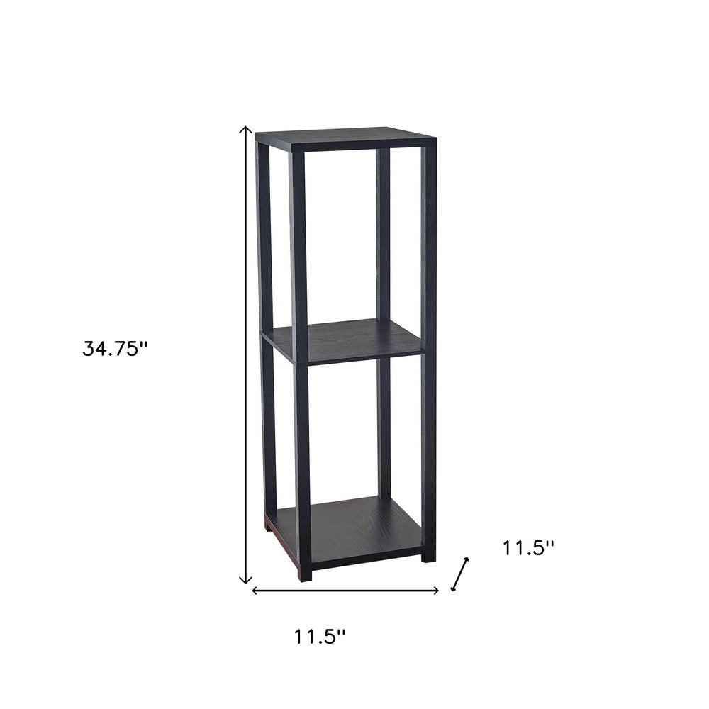 35" Black Solid Wood Square End Table With Two Shelves HomeRoots