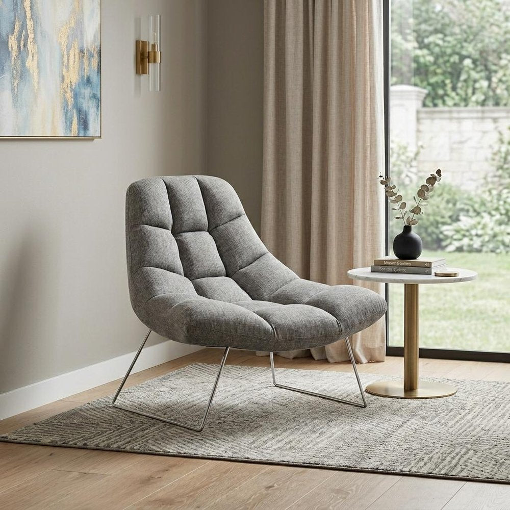 40" Gray and Silver Upholstered Tufted Butterfly Chair HomeRoots