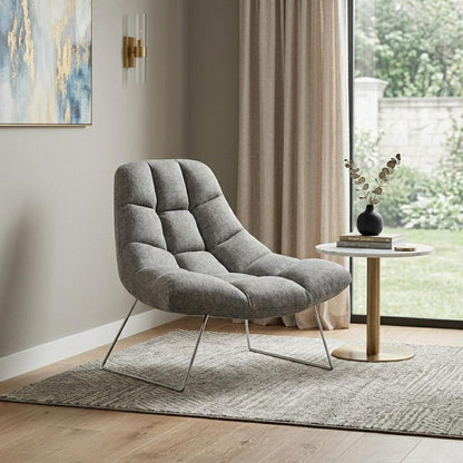 40" Gray and Silver Upholstered Tufted Butterfly Chair HomeRoots