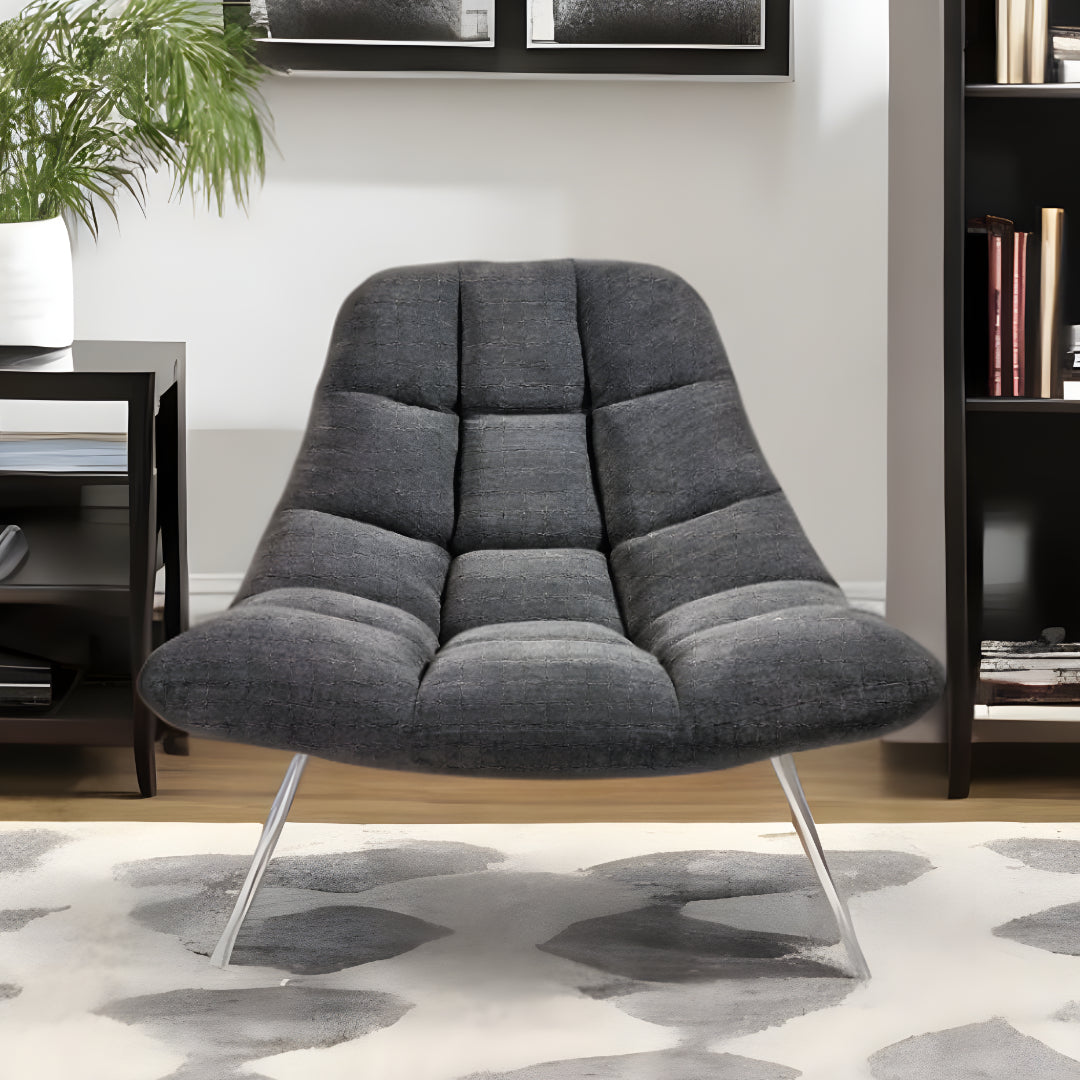 40" Gray And Silver Linen Tufted Butterfly Chair