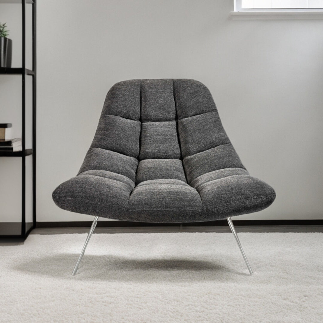 40" Gray And Silver Linen Tufted Lounge Chair