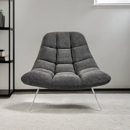 40" Gray And Silver Linen Tufted Lounge Chair