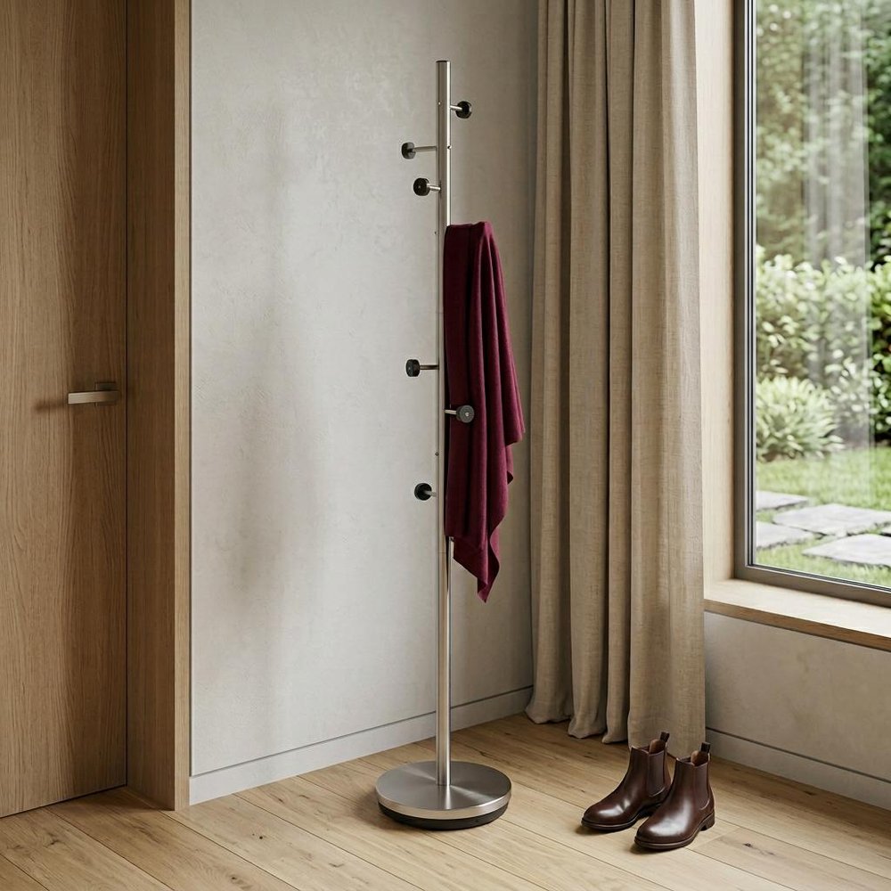 68" Brushed Steel Brushed Steel Coat Rack HomeRoots
