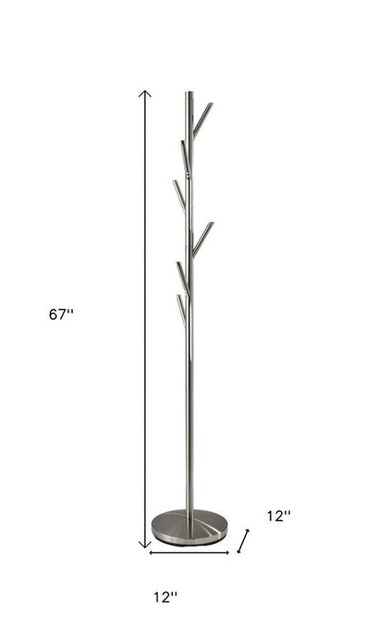 67" Brushed Steel Coat Tree Rack HomeRoots