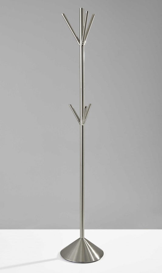 68" Silver Steel Six Hook Freestanding Coat Rack